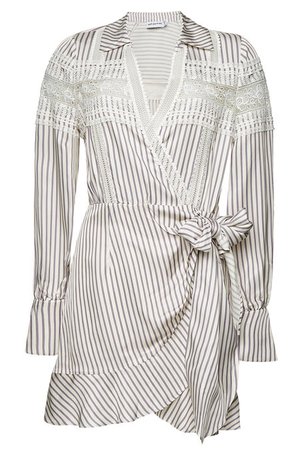 Self-Portrait - Striped Wrap Dress with Lace - rayures
