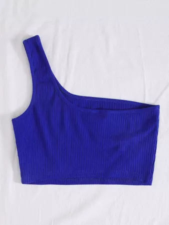 SHEIN One Shoulder Rib-knit Crop Top | SHEIN USA