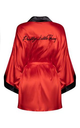 Prettylittlething Red Satin Robe | PrettyLittleThing