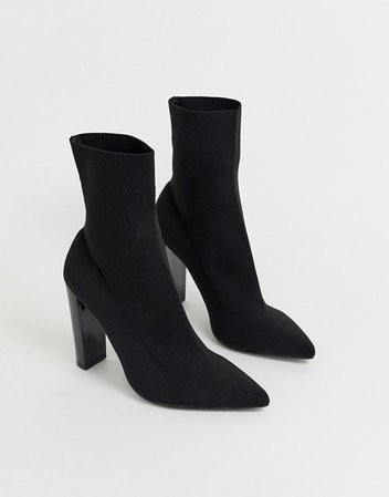 ASOS DESIGN Enhance block heel sock boots in black knit | ASOS