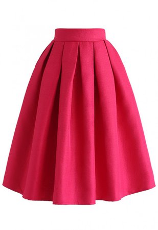 Jacquard Pleated A-Line Midi Skirt in Hot Pink - Skirt - BOTTOMS - Retro, Indie and Unique Fashion