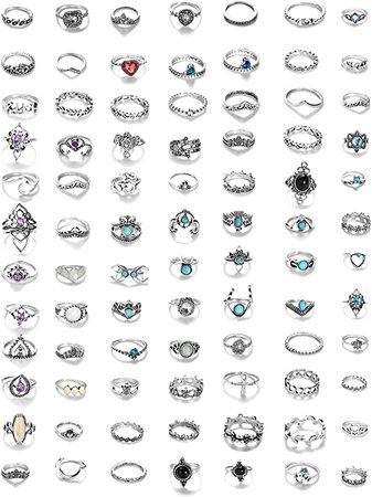 Amazon.com: LOYALLOOK 84Pcs Midi Ring Bohemian Knuckle Ring Sets Fashion Finger Vintage Silver Stackable Rings for Women Knuckle Midi Rings: Clothing