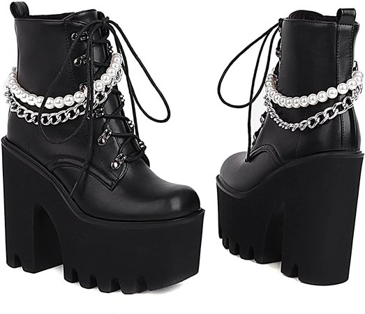Amazon.com | SaraIris Goth Boots for Women Chunky High Heel Black Platform Boots Lace-up Ankle Boots Combat Motorcycle Boots | Ankle & Bootie
