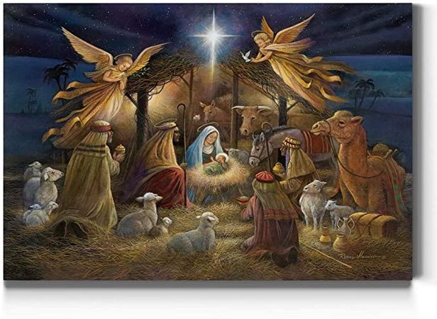 Amazon.com: Renditions Gallery Nativity Scene Wall Art, Christ in a Manger, Jesus Christ, Mary, & Joseph, Religious Christmas Scene, Gallery Wrapped Canvas Decor, Ready to Hang, 32 in H x 48 in W, Made in America (WC22-40881-3248): Posters & Prints
