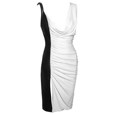 Gianni Versace black and white leather and rayon evening dress, fw 1997 For Sale at 1stDibs | versace black and white dress, versace dress black and white, black and white versace dress