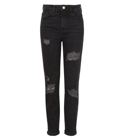 Girls Black Ripped Stretch Mom Jeans | New Look