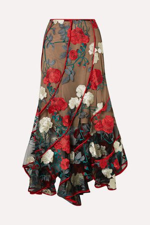 Embroidered Tulle Midi Skirt