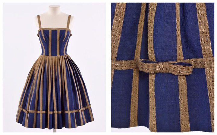 Italian Haute Couture amazing vintage 1950s blue striped | Etsy