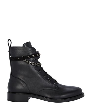 Valentino Garavani Rockstud Leather Combat Boots | INTERMIX®