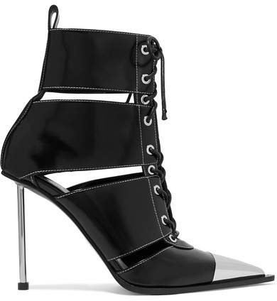 Metal-trimmed Cutout Leather Ankle Boots - Black