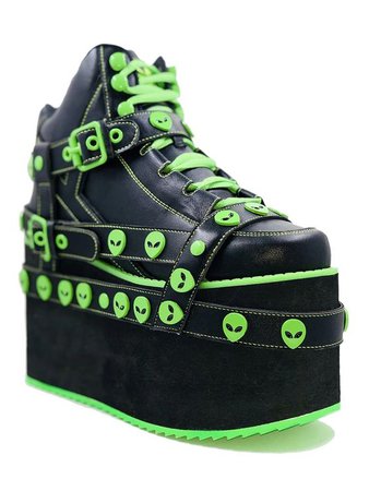 Alien Green Black Platform Boots