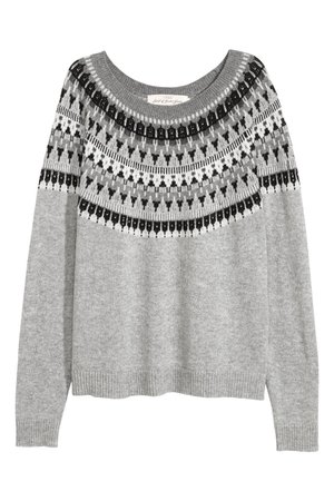 Jacquard-knit Sweater - Light grey marl - | H&M US
