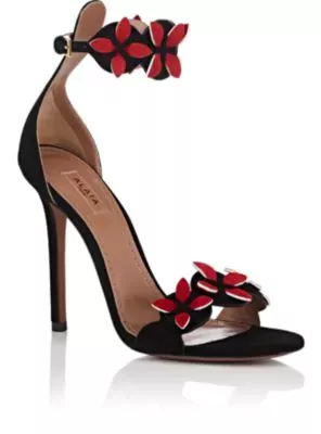 Alaia Flower-Embellished Suede Sandals