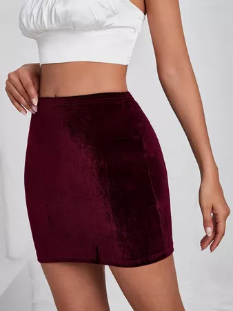 SHEIN BAE Solid Velvet Bodycon Skirt | SHEIN USA