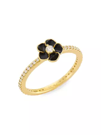Shop Stephanie Gottlieb Black Enamel & 0.25 TCW Diamond Flower Stack Ring | Saks Fifth Avenue
