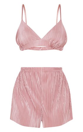 Pink Plisse Bralet & Short Pj Set | PrettyLittleThing