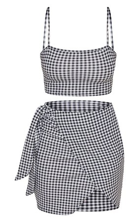 Black Gingham Strappy Crop Top Waist Skirt Set | PrettyLittleThing USA