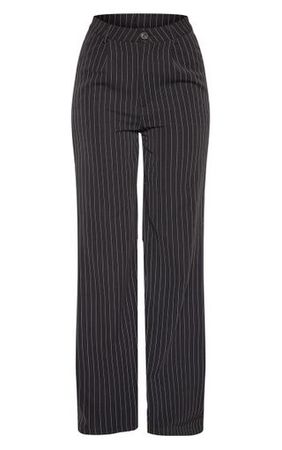 Black Pinstripe Flared Trouser - Trousers - Clothing | PrettyLittleThing