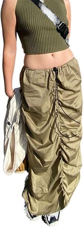 Amazon.com: Grunge Fairycore Cargo Maxi Skirts Y2K Drawstring Low Waisted Bandage Long Skirt Aesthetic Chic Retro Streetwear Prepply Army Green : Clothing, Shoes & Jewelry