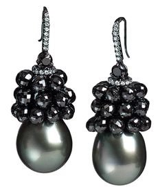Cellini Jewelers Tahitian Pearl and Black Diamond Earrings