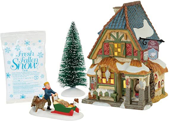 Amazon.com: Department 56 Dickens A Christmas Carol Poulterers Shop Lit Building and Fresh Fallen Snow Village Set, Multicolor: Home & Kitchen