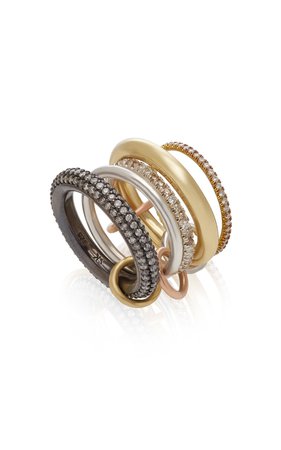 Nexus Set-Of-Five 18K Gold, Sterling Silver and Rhodium-Plated Diamond Rings by Spinelli Kilcollin | Moda Operandi