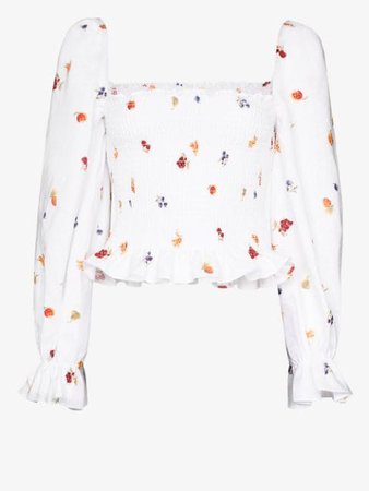 Reformation Ruched Fruit And Floral Print Top - Farfetch