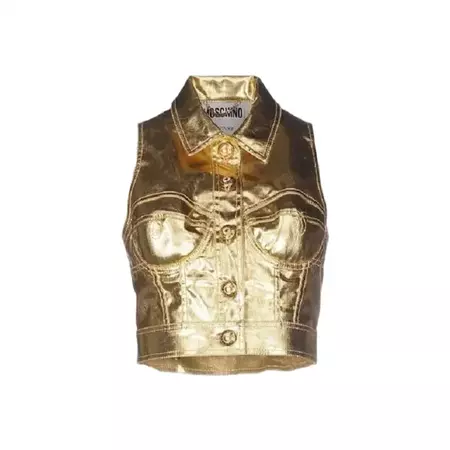 SS15 Barbie Moschino Couture x Jeremy Scott Gold Lamé Buttoned Collar Top It 40 For Sale at 1stDibs