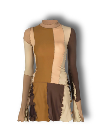 brown patchwork long sleeve dress