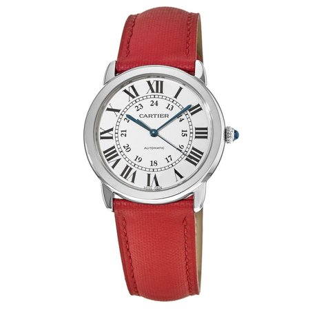 Cartier Ronde Solo Automatic Silver Dial Red Leather Women's Watch WSRN0021-Red | WatchMaxx.com