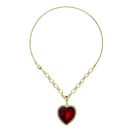 Gold Tone Crystal Red hearet Wire Choker Necklace