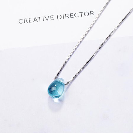 Literary Blue Crystal Water Drop Pendant Necklaces For Women Short Clavicle Chain Choker 925 Sterling Silver Jewelry Girl SAN39-in Pendant Necklaces from Jewelry & Accessories on AliExpress