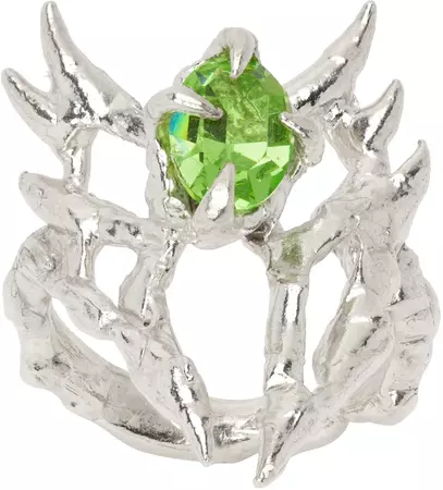 harlot-hands-ssense-exclusive-silver-and-green-sublime-ring.jpg (853×944)