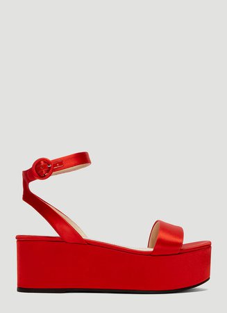 Prada Satin Flatform Sandals in Red | LN-CC