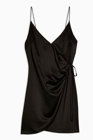 Black Satin Wrap Mini Slip Dress | Topshop