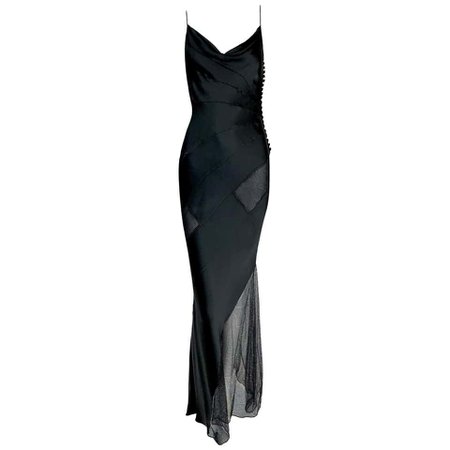 F/W 2000 Christian Dior John Galliano Sheer Black Lace Panels Gown Dress For Sale at 1stDibs