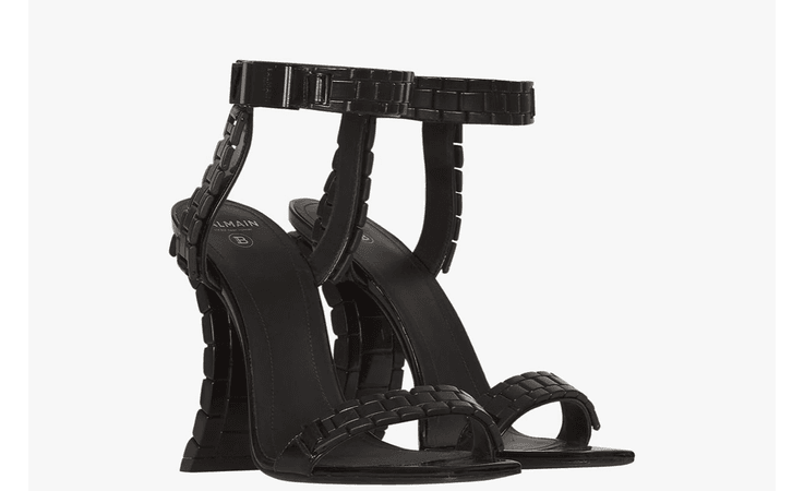 Balmain-Black patent leather Ultima sandals