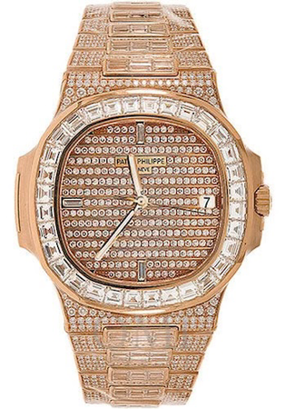 PATEK PHILIPPE NAUTILUS 5719 40MM DIAMOND PAVED DIAL AND BAGUETTE DIAMOND BEZEL WITH ROSE GOLD $550,000