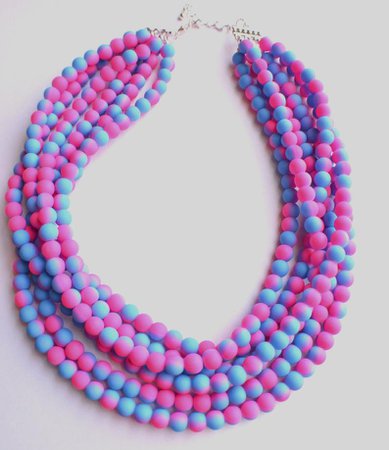 Pink Blue Statement Necklace Rubber Bead Necklace Gender | Etsy