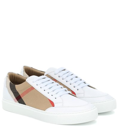 BURBERRY House Check leather-trimmed sneakers
