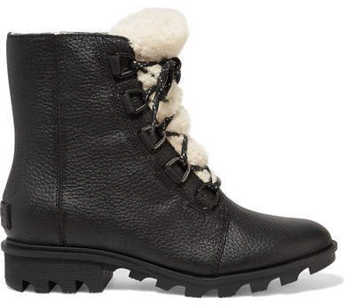 Phoenix Shearling-trimmed Waterproof Textured-leather Ankle Boots - Black
