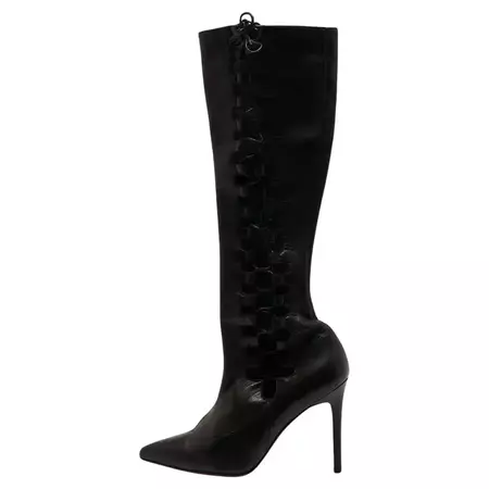 Christian Louboutin Black Leather Sempre Knee Length Boots Size 37 For Sale at 1stDibs