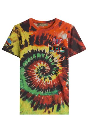 Tie Dye Printed Cotton T-Shirt with Embellishment Gr. M