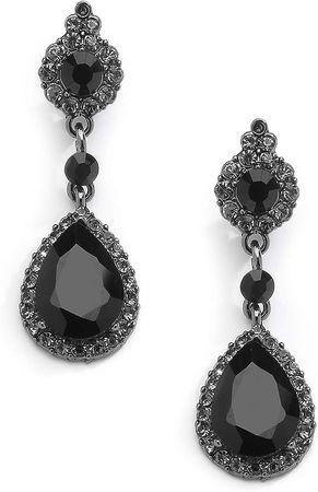 Amazon.com: Mariell Black Crystal Teardrop Dangle Clip-On Earrings, Jewlery for Brides, Bridesmaids, Prom and Wedding: Clothing, Shoes & Jewelry