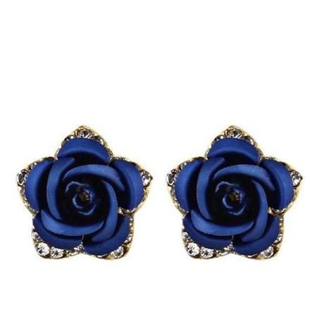 Rhinestone Rose Flower Stud Earrings Blue