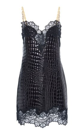 Versace Lace And Leather Mini Dress
