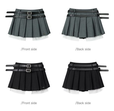 KANYELEO Design Sense Double Waist Belt Pleated Skirt Pure Desire Hot Girl Style High Waist Anti-Flash Fashionable A-Line Skirt - AliExpress