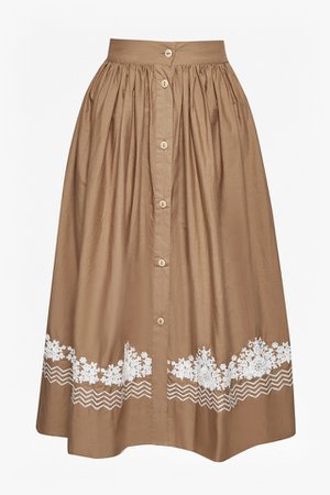 Rustic Cowboy Cowgirl Western Boho Embroidered Brown Skirt