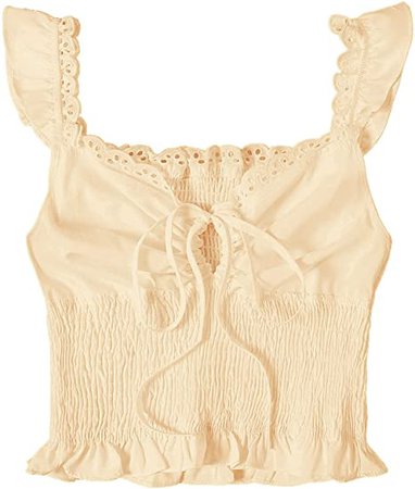 SheIn Women's Summer Sleeveless Ruffle Strap Tie Neck Cute Cami Tank Top Blouse : Clothing, Shoes & Jewelry