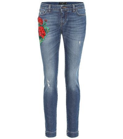 Dolce & Gabbana Embroidered low-rise skinny jeans